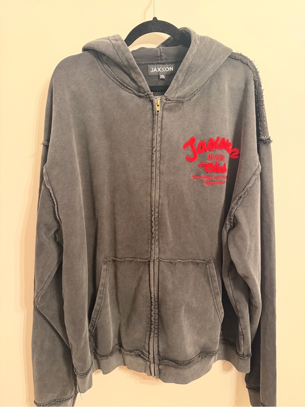NWT JAXXON Men's 2XL Gray Full Zip Hoodie Embroidered Logo Boxing Club Pockets
